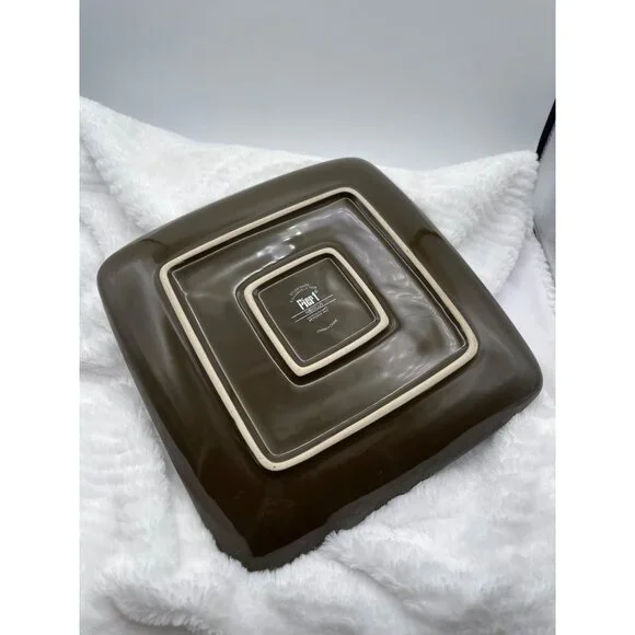 Pier 1 Hibiscus Square Plate Brown Turquois Dinner Discontinued Pattern Set of 4 - Picture 3 of 8